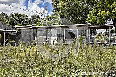 Old, Abandoned Single Bungalow Home Stock Photo