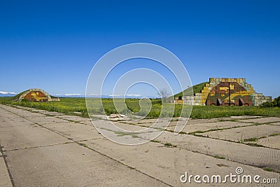 Old, abandoned, Soviet union army base, aviation place Stock Photo