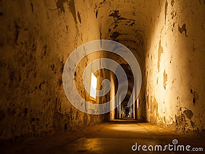 Old abandoned tunnel in fortress Stock Photo