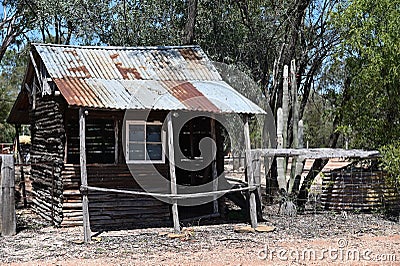 Old abandoned wood and tine cabin Stock Photo