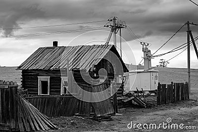 Old abandoned wooden house. Ruin and desolation. Village. Russian countryside, l Stock Photo