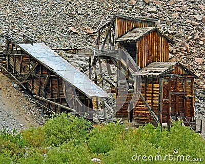 Mining buildings in the Rocky Mountains Stock Photo