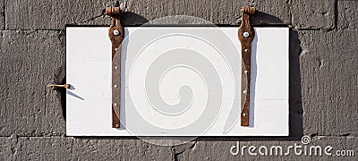 Old abstract white painted rustic wooden board / wooden gate / wooden door texture, with teel bolt - wood background shabby Stock Photo