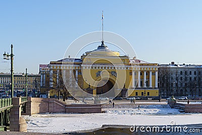 Admiralty with sculptures of guard lions on Neva river quay in St. Petersburg Stock Photo