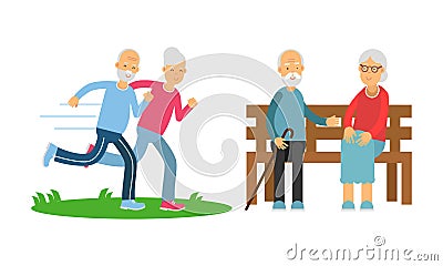 Old Age Pensioner People Characters Engaged in Daily Activity Vector Illustration Set Vector Illustration