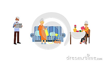 Old Age Pensioner People Characters Engaged in Daily Activity Vector Illustration Set Vector Illustration