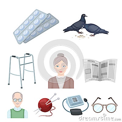 Old age set collection icons in cartoon style vector Vector Illustration