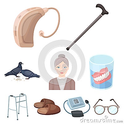 Old age set collection icons in cartoon style vector Vector Illustration