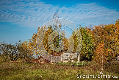 Old aged and damaged wooden house Stock Photo