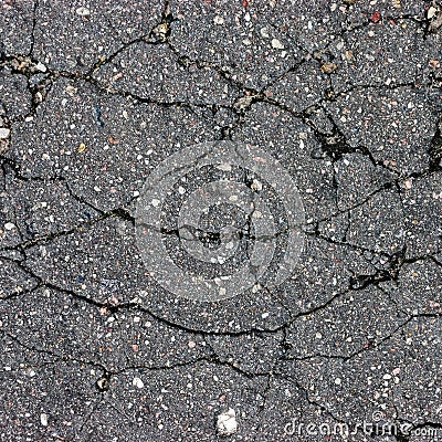 Old aged weathered cracked tarmac texture, large detailed damaged textured asphalt grungy background, horizontal grey, black rough Stock Photo