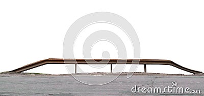 Old Aged Weathered Rail, Isolated Rusty Bent Metallic River Creek Bridge Railing Panorama, Rusted Iron Metal Texture Grungy Tarmac Stock Photo