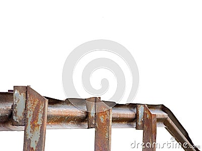 Old aged weathered rusty grunge metallic bridge rail, large detailed isolated perspective Stock Photo