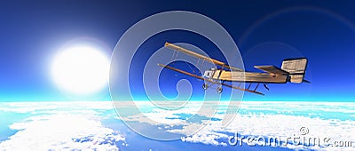 old airplane in the sky Cartoon Illustration