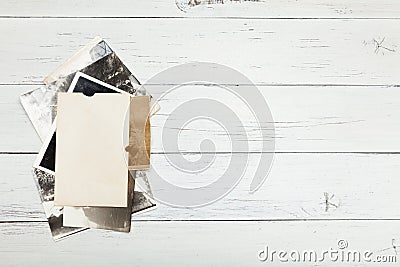 Old album photo, picture background, vintage frame stack. Copy space for space Stock Photo