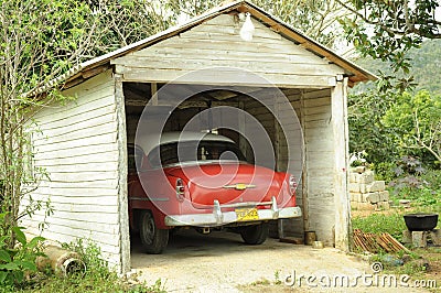 Old american car in Cuban village, Cuba Editorial Stock Photo