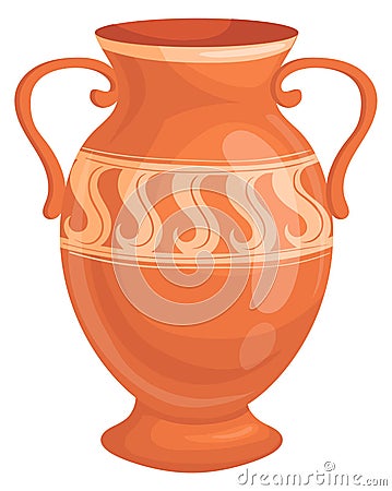 Old amphora. Clay vessel. Cartoon ancient vase Vector Illustration