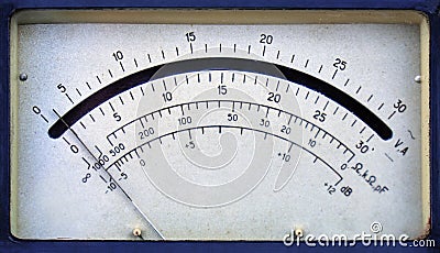 Old analog ammeter and voltmeter scale close up Stock Photo