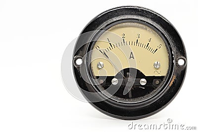 Old analog ammeter on a white background. Stock Photo