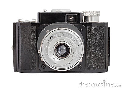 Old analog camera on film 35mm format isolated on a white background Stock Photo