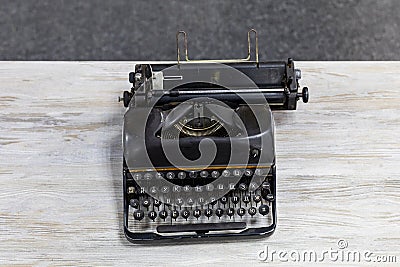 Old analog typewriter with a Russian keyboard Stock Photo