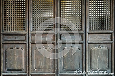 Old ancient antique chinese traditional folding door Stock Photo