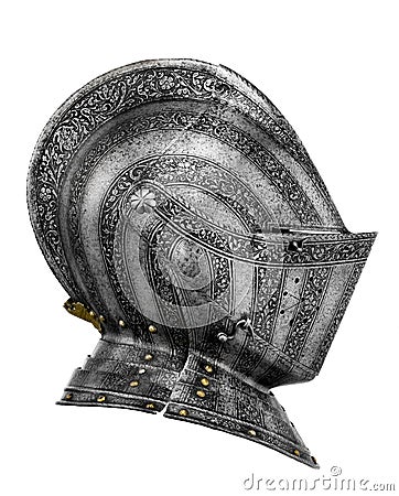 Old ancient medieval helmet isolated on white Stock Photo