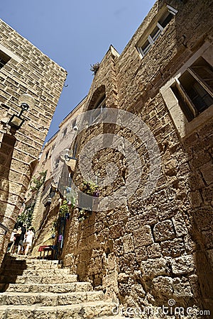 Old ancient street and houses in Jaffa city,near Tel Aviv,Israel. Editorial Stock Photo
