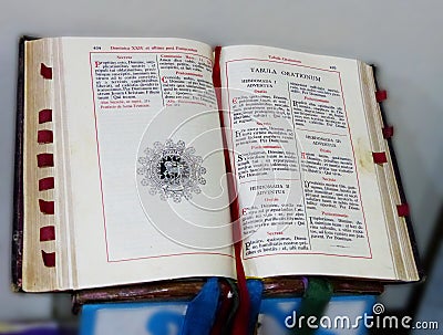 The old antique book of Catholic Church Liturgy Stock Photo