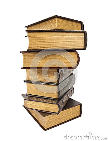 Old antique books against a white background Stock Photo