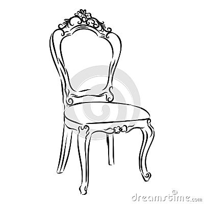 Old antique chair, vector sketch illustration. hand drawn stool Cartoon Illustration