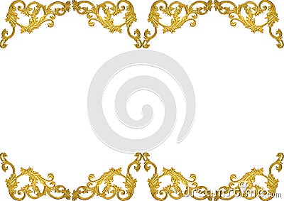 Old antique gold frame Stucco walls greek culture roman vintage style pattern line design for border isolated on white background Stock Photo