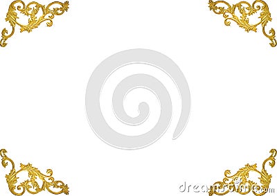 Old antique gold frame Stucco walls greek culture roman vintage style pattern line design for border isolated on white background Stock Photo