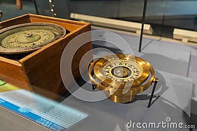 Old antique nautical equipment for shipping, navigation and direction in shipping and transportation Editorial Stock Photo