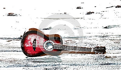 An old antique red classical guitar on a white background Stock Photo