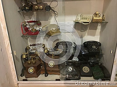 Old antique telephone devices in a Mysore based museum Editorial Stock Photo