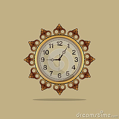 Old antique wall clock. Vector Illustration