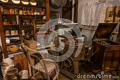 Old antiques in the Port Hardy museum Editorial Stock Photo