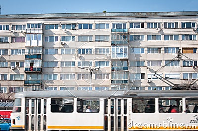 Old apartment block and trams Editorial Stock Photo