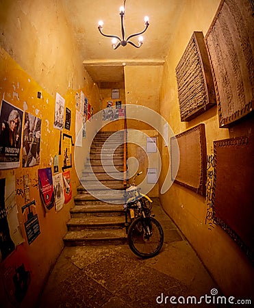 Old apartment hallway stairs going up Editorial Stock Photo