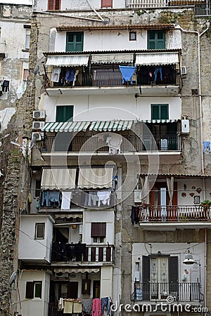 Old Apartments and Washing Lines, Naples, Italy Stock Photo