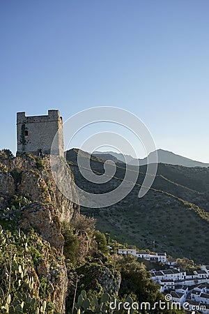 Old Arab castle of Zahara de la Sierra in the province of Cadiz, Andalusia, Spain Stock Photo