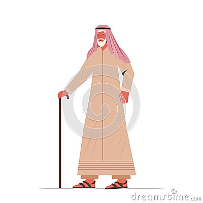 Old arab man in traditional clothes senior male cartoon character standing pose Vector Illustration