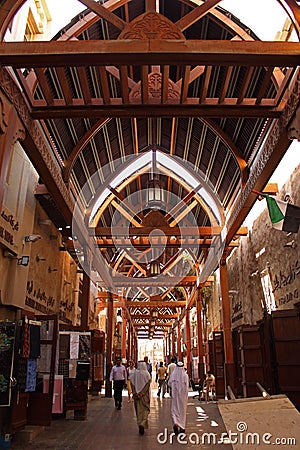 Old arabic souq and people walking in dubai Editorial Stock Photo