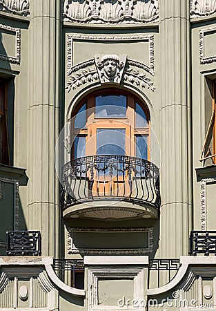 Old architectural detail of a balcony in the center of Brasov, Romania Stock Photo