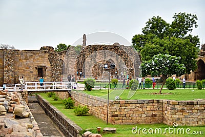 Old Architecture inside Qutub Minar during the day time in Delhi India, Qutub Minar inside old architecture Editorial Stock Photo