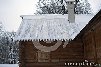 Old architecture of Kolomenskoye park in Moscow. Wooden house of Russian Emperor Peter the Great Editorial Stock Photo