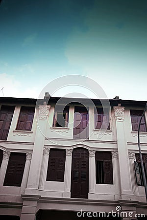 Old architecture - rustic Shophouses Stock Photo