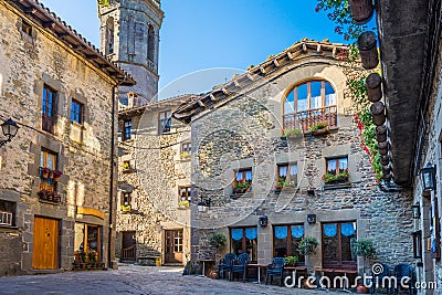 Old architecture in the village of Rupit, in Catalonia Spain. Stock Photo