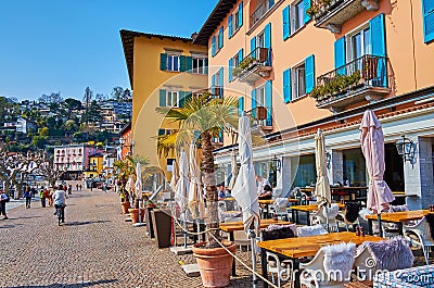 Old Ascona cityscape, Piazza Giuseppe Motta, Switzerland Editorial Stock Photo