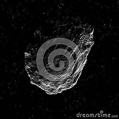 Old asteroid with shadow on top with lot of meteorite damages, add little extra to your space scenes. Stark, vacuum lighting, Stock Photo